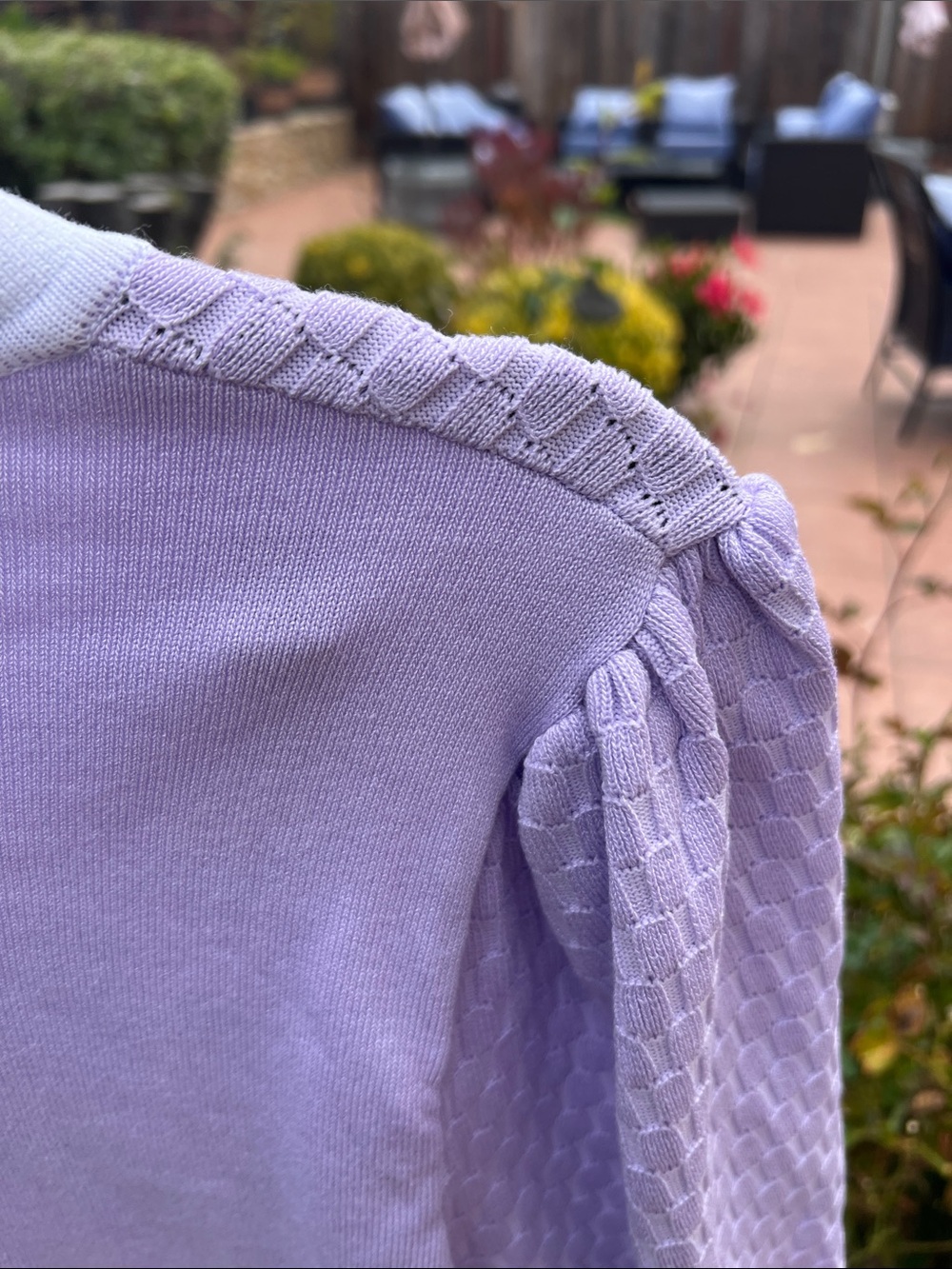 Nanette Lepore Lavender and White V‑Neck Short Sleeve Cardigan - Picture 7 of 8